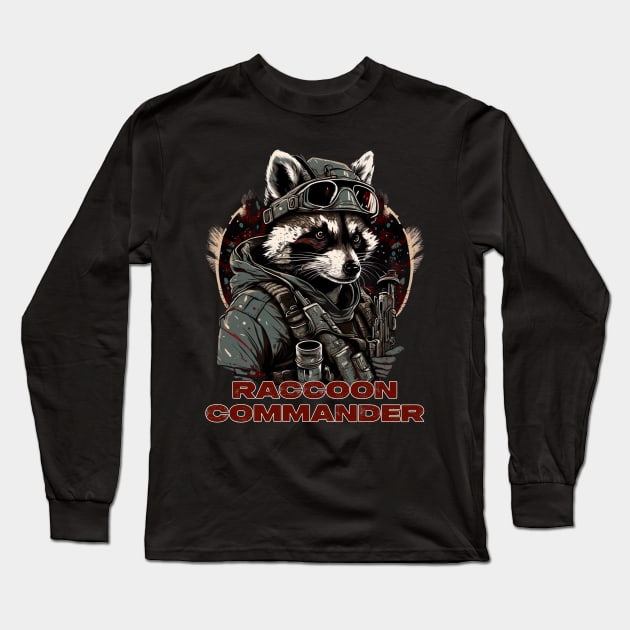 Raccoon Soldier Commander on duty Long Sleeve T-Shirt by AI - Made Me Do It